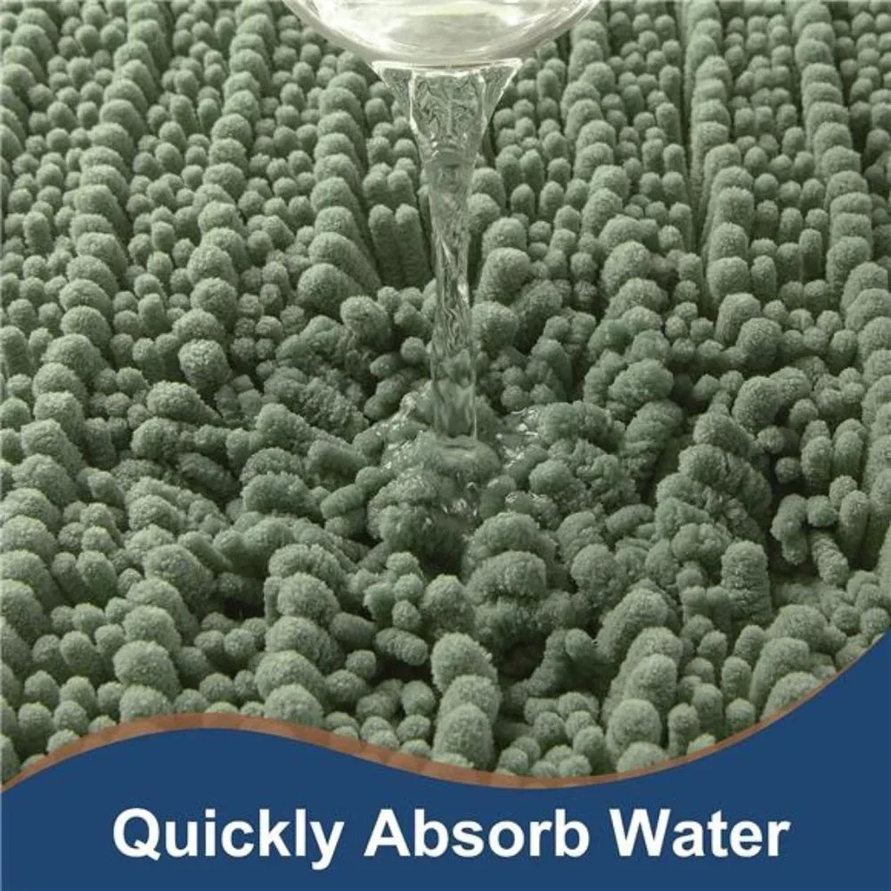 Luxury Chenille Sage Green Bathroom Rugs Sets 2 Piece, Thickened Hot Melt Rubber